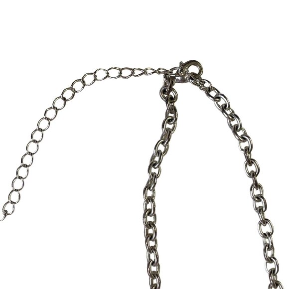 Womens Choker Chain Necklace Silver Tone Black Pendant Adjustable Length Fashio - Picture 5 of 5